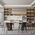 Elegant Modern Restaurant Interior With Dining Table Chairs And Wine Storage Cabinets