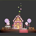 Fairy Tale Gingerbread House With Candy Decorations Lollipops And Pink Pathway