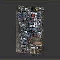 Large Scrap Cars Pile Stacked With Various Colors And Old Auto Parts