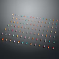 Colorful Small Fireflies Neatly Arranged In Grid Formation On Dark Background