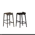 Modern Bar Stools With Rattan Seats Wooden Frames Backrest And Light Dark Color Tones