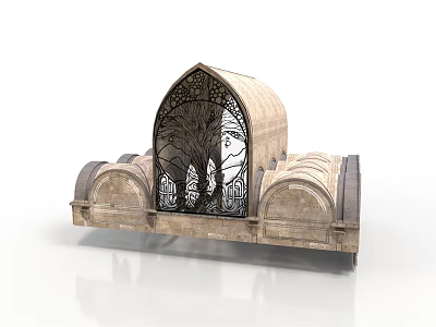 Artistic Wooden Decorative Furniture With Arched Top And Intricate Cut Out Tree Pattern 3d model