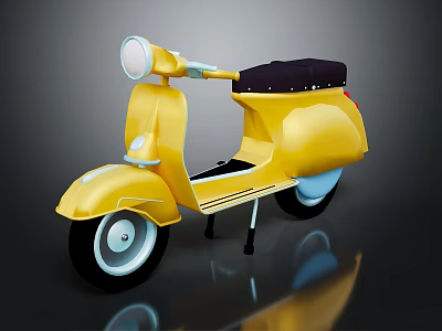 Yellow Vintage Scooter With Black Seat Round Headlight And Smooth Body Design 3d model