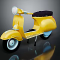 Yellow Vintage Scooter With Black Seat Round Headlight And Smooth Body Design