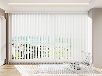 White Modern Window Blinds With Natural Light Transparent Chair And Rug In Bright Room 3d model