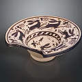 Ceramic Bowl Sculpture Carving With Rabbit And Floral Patterns On Fan Shaped Base