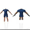 Headless 3D Character Models In Blue Jumpsuit With Mechanical Arms Weapons And Dynamic Pose