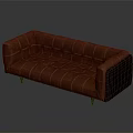 Classic Vintage Brown Leather Sofa With Tufted Design And Wooden Legs