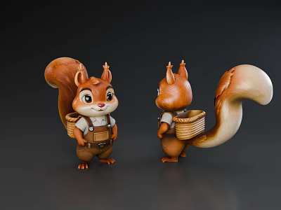 Cute Reptile Lizard 3D Render with Basket and Overalls in Brown Beige Tones 3d model