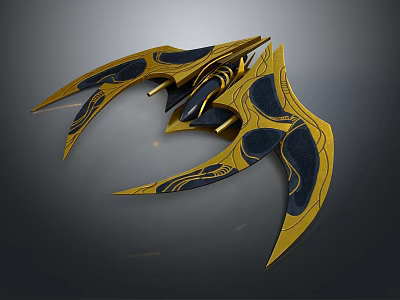 Futuristic Golden Black Winged Device With Elaborate Patterns And Sci Fi Design 3d model