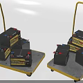 Yellow Wheeled Hand Trucks Carrying Multiple Stacked PowerMax Batteries 3d model