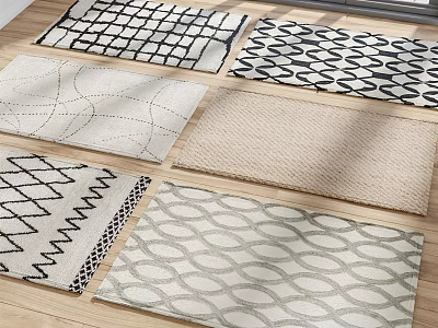 Square Rugs with Geometric Wave and Striped Patterns on Wooden Floor for Home Decor 3d model