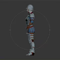 Medieval Knight Full Body Metal Armor With Blue Red Decorative Accents Design