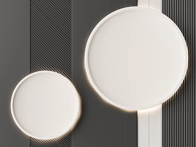Modern Minimalist Wall Decor With Circular White Illuminated Panels On Gray Striped Wall 3d model