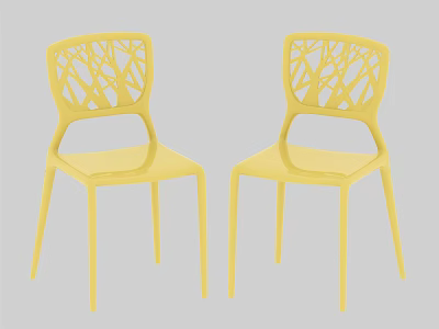 Two Stylish Yellow Leisure Chairs with Hollow Tree Branch Pattern Backrest Modern Design 3d model