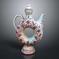 Traditional Decorative Ceramic Wine Bottle With Floral Patterns And Circular Ring Design