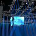 Stage Lighting Setup With Truss Structure Blue Lights And Hanging Screens 3d model
