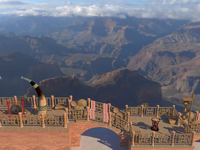 Scenic Canyon Observation Deck Road Facilities With Ornamental Railings And Walkway Structure 3d model