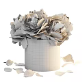 Modern Elegant Decorative Ornament Set With Glass Vase Beige Gray Peonies And Leaves