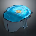 Futuristic Sci Fi Landscape With Blue Transparent Circular Device And Golden Pattern