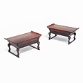 Dark Wooden Coffee Tables With Carved Legs And Rectangular Tops 3d model