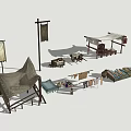 Outdoor Traditional Laundry Scene With Clothesline Fabrics Stone Mill And Cart