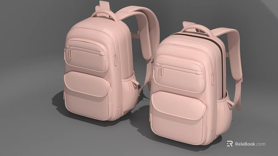 Two Pink Backpacks With Practical Pockets And Sleek Design 3d model