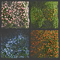 Decorative Colorful Living Plant Wall with Pink Green Blue Orange Flowers and Foliage