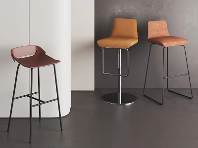 Modern Bar Stools In Brown Orange And Light Brown With Metal Frames In Modern Interior 3d model