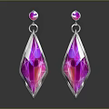 Pink Gemstone Earrings with Diamond Shape Silver Frame and Sparkling Design 3d model