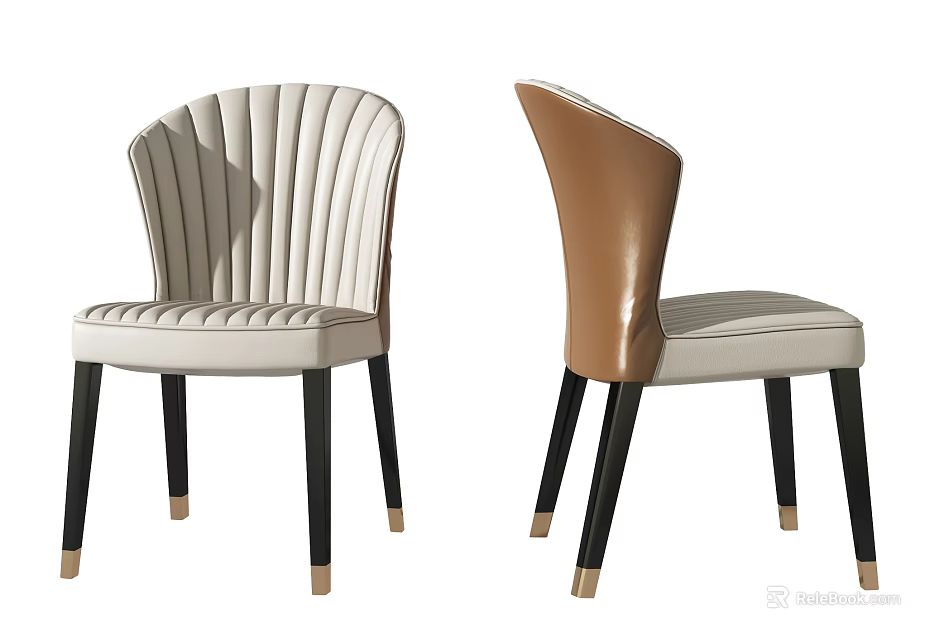 Modern Leisure Chair Design With Beige Upholstered Seat Brown Leather Back Black Legs Gold Accents 3d model 