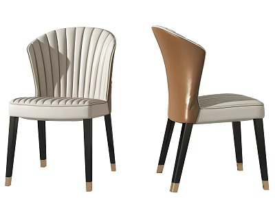 Modern Leisure Chair Design With Beige Upholstered Seat Brown Leather Back Black Legs Gold Accents 3d model