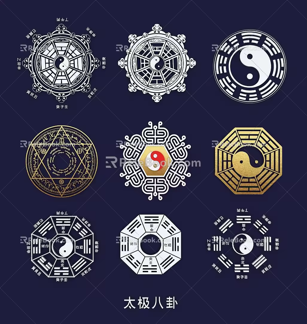 Taiji Bagua Heavenly Gan Earth Branch Yin Yang Five Elements Eight Ranks Figure Hollow Carving 3d model