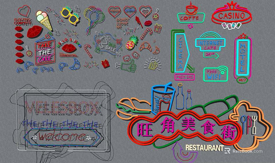 Colorful Neon Decorative Lights With Various Shapes For Restaurants Food Streets Commercial Spaces 3d model 