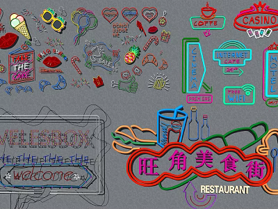 Colorful Neon Decorative Lights With Various Shapes For Restaurants Food Streets Commercial Spaces 3d model