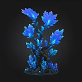 Blue Glowing Plant With Vibrant Leafy Branches And Dark Stems On Black Background