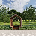Elegant Modern Outdoor Landscape Seating with Circular Design Wooden Seats and Green Park Surroundings