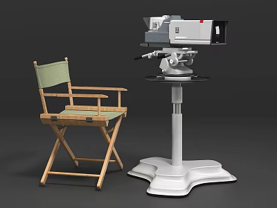 Commercial Equipment Featuring Wooden Director's Chair With Canvas Seat And Vintage Movie Projector 3d model