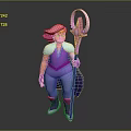 3D Animated Fantasy Character With Pink Hair Purple Outfit And Magical Staff