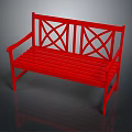 Red Wooden Outdoor Bench With Cross Pattern Backrest And Sturdy Armrests For Garden