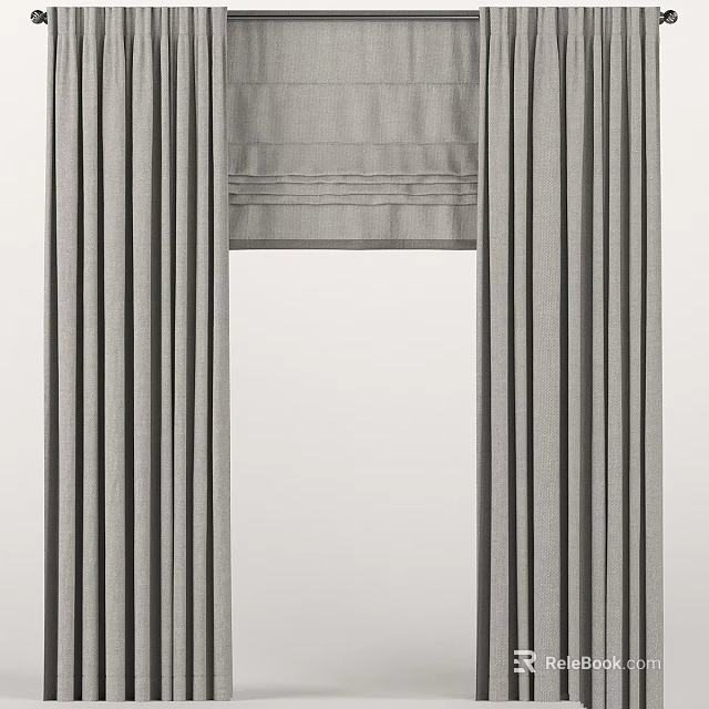 Gray Modern Curtains With Valance For Elegant Window Treatment In Home Decor 3d model 