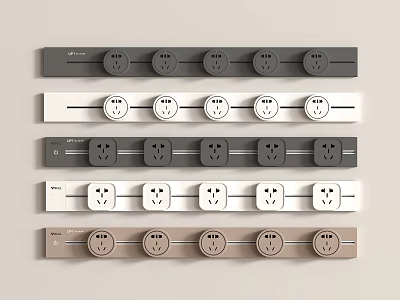Neatly Arranged Electrical Socket Panels In Different Colors With Multiple Outlets 3d model