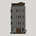 Multi Story Commercial Complex With Gray Brick Wall Multiple Windows And Classic Roof Structure 3d model