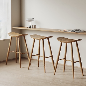 Knoll Modern Bar Stool Solid Wood Bar Stool 3d model