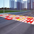 Colorful Zebra Crossing With Red Flower Yellow Star Patterns And Street Lamps On City Road
