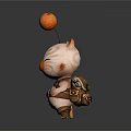 Cute 3D Cartoon Cat Character With Orange Nose Ball On Head Holding Scroll And Tool Belt