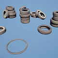 Various Stacked and Single Car Tires Arranged in Different Positions with Rubber Texture