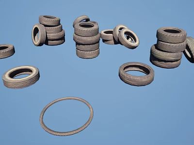 Various Stacked and Single Car Tires Arranged in Different Positions with Rubber Texture 3d model