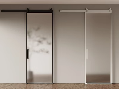 Modern Interior Black And White Glass Sliding Doors With Sliding Track Design 3d model