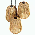 Natural Bamboo Woven Pendant Lights Three Hanging Lamps With Rustic Texture Design